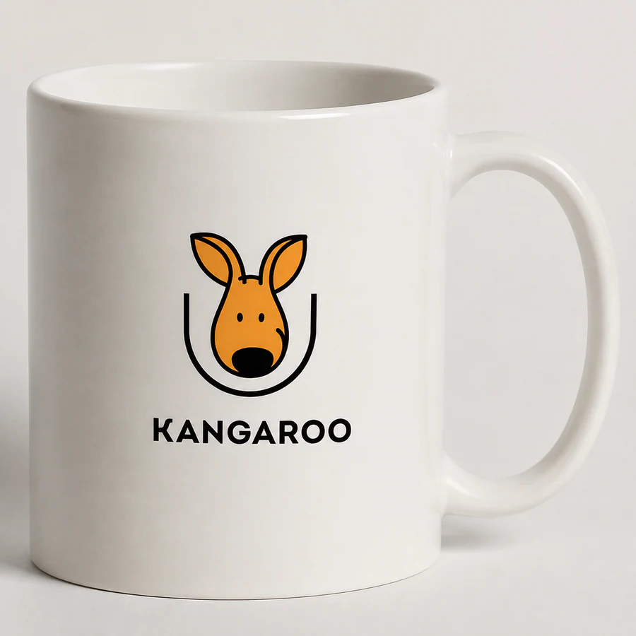 Біла чашка з рівномірним покриттям 330 мл — фото з логотипом KANGAROO