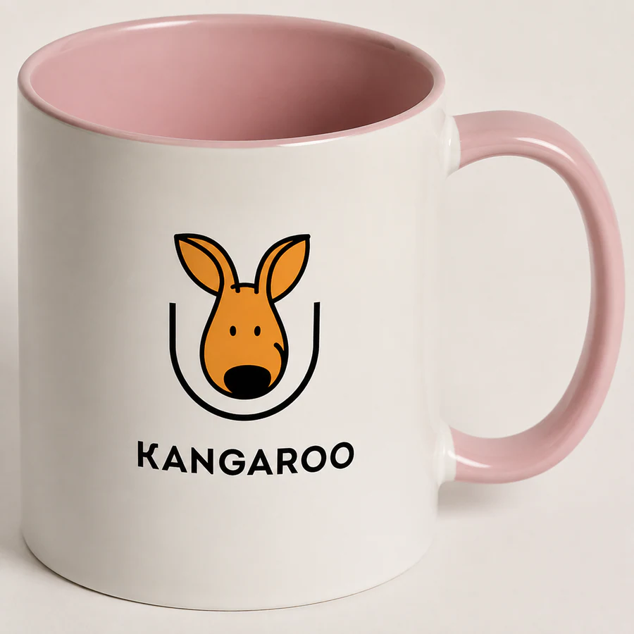 Рожева керамічна чашка 330 мл — фото з логотипом KANGAROO