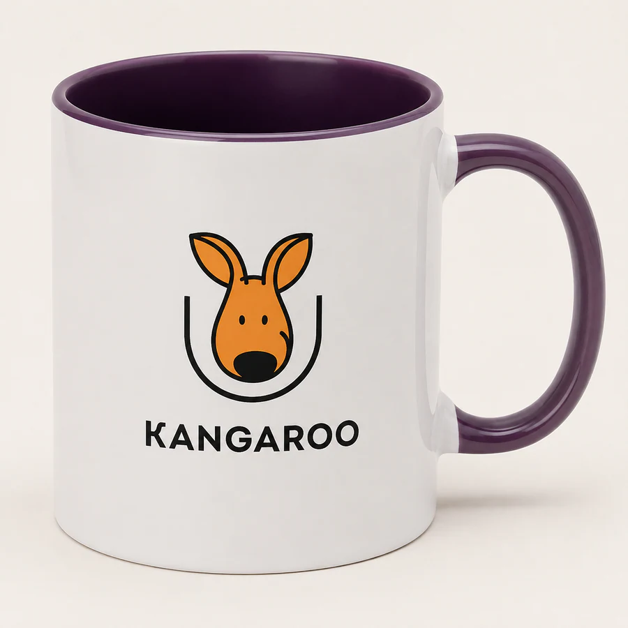 Фіолетова керамічна чашка 330 мл — фото з логотипом KANGAROO