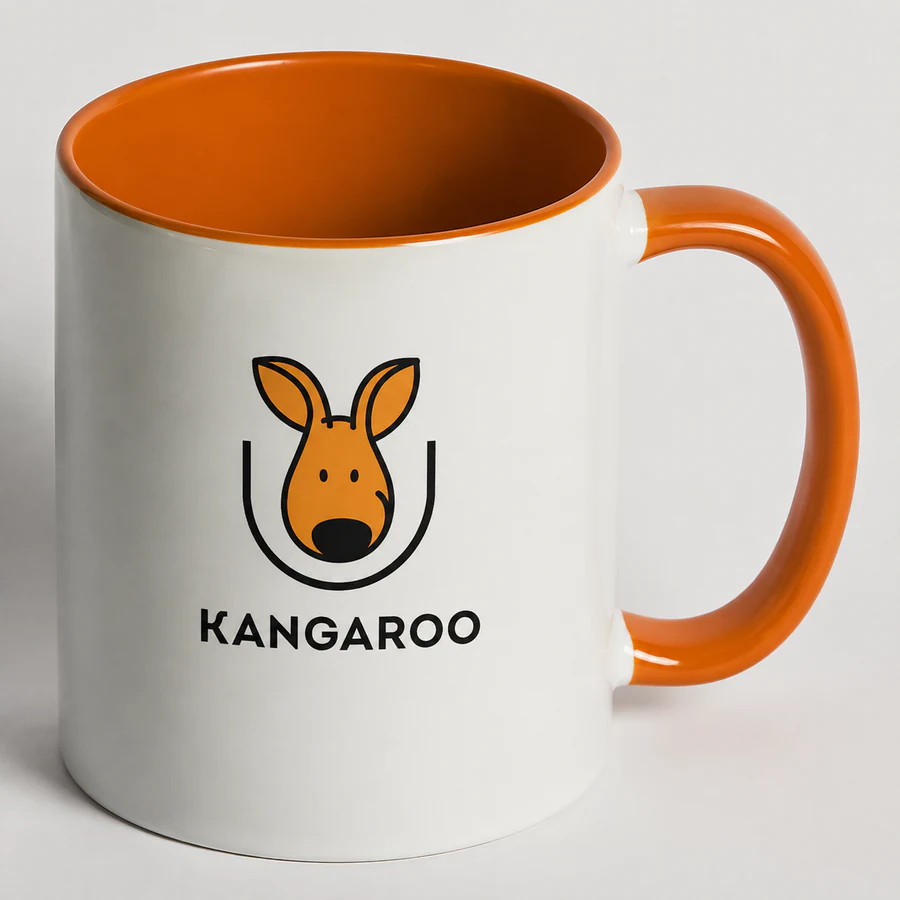Помаранчева керамічна чашка 330 мл — фото з логотипом KANGAROO