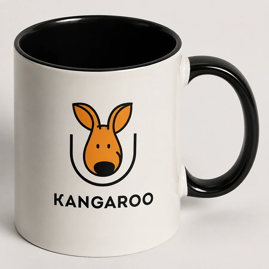 Чорна керамічна чашка 330 мл — фото з логотипом KANGAROO