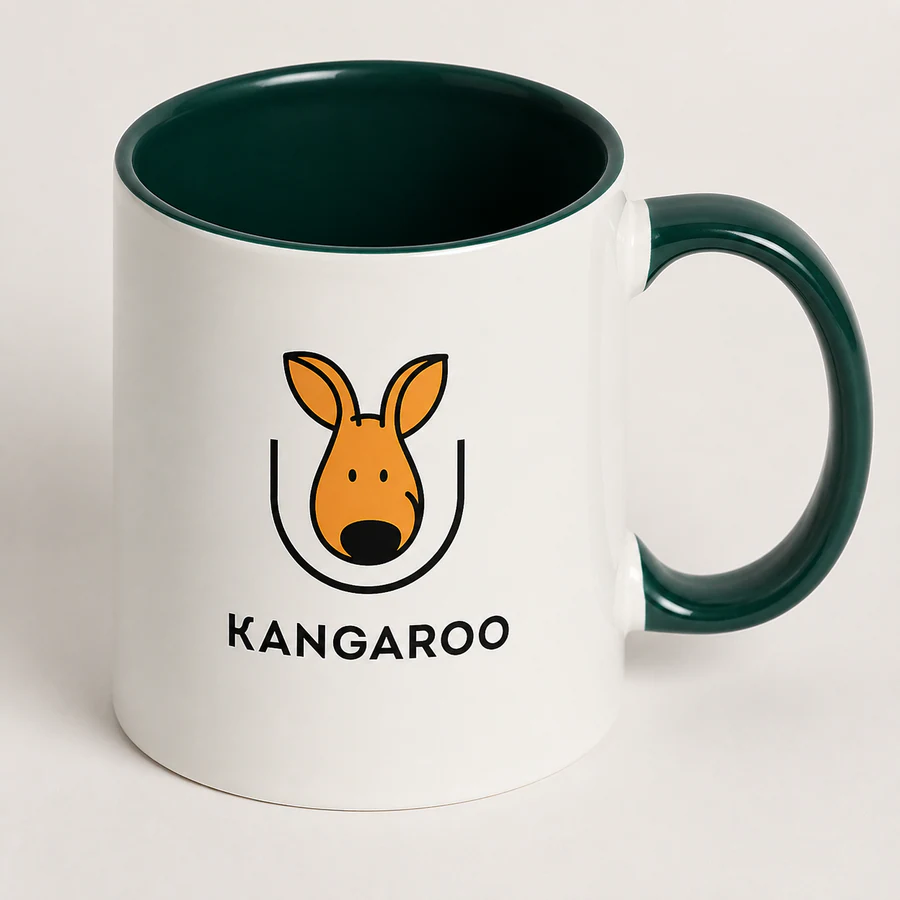 Темно-зелена керамічна чашка 330 мл — фото з логотипом KANGAROO