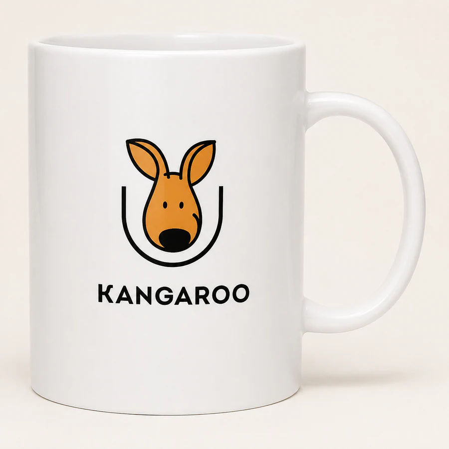 Велика біла чашка 425 мл — фото з логотипом KANGAROO