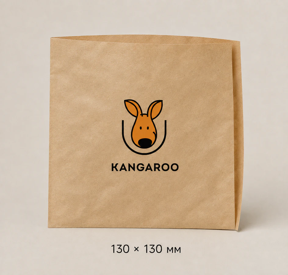 Бурий крафтовий пакет саше 130 × 130 мм з логотипом KANGAROO
