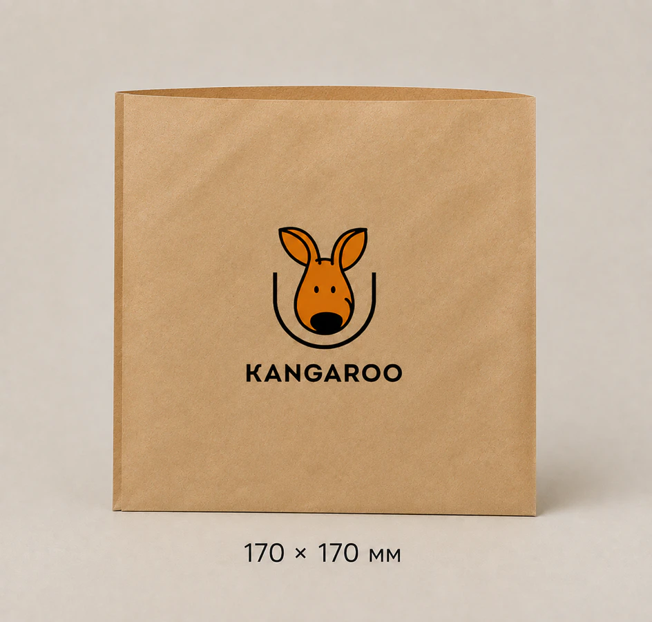 Бурий крафтовий пакет саше 170 × 170 мм з логотипом KANGAROO