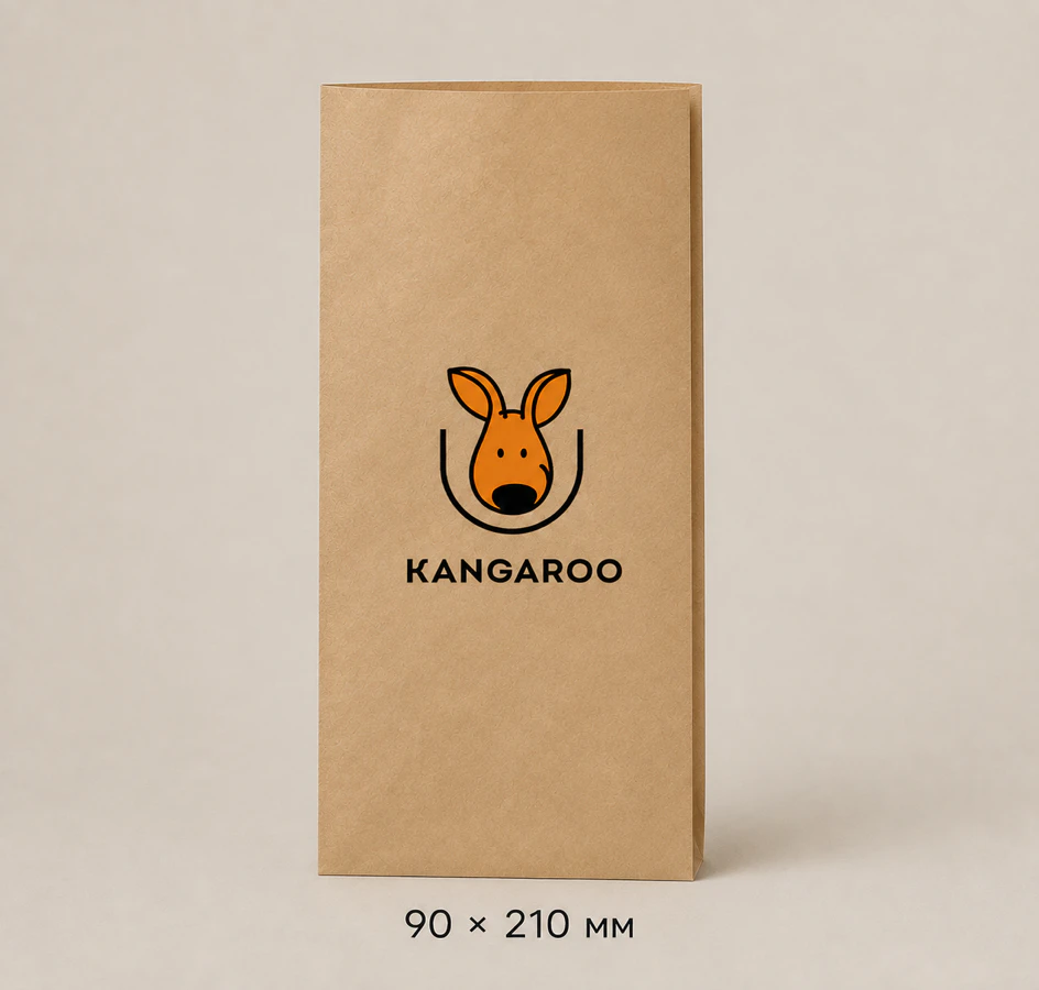 Бурий крафтовий пакет саше 90 × 210 мм з логотипом KANGAROO