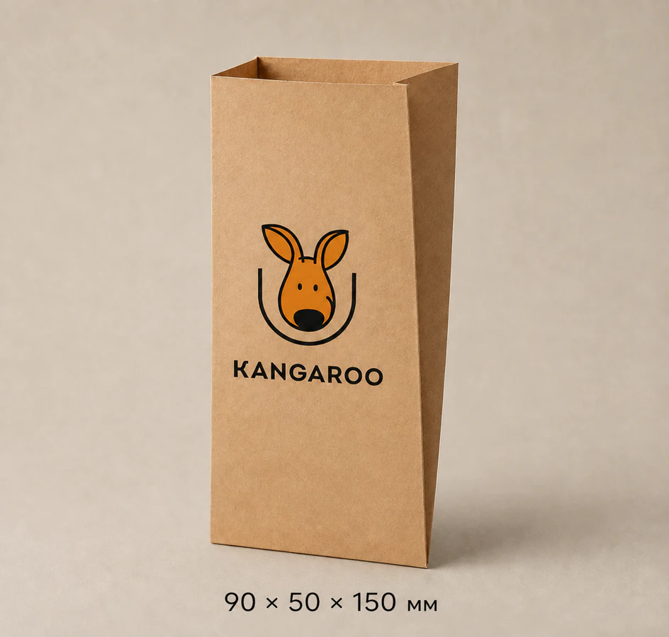 Бурий крафтовий пакет саше 90 × 50 × 150 мм з логотипом KANGAROO