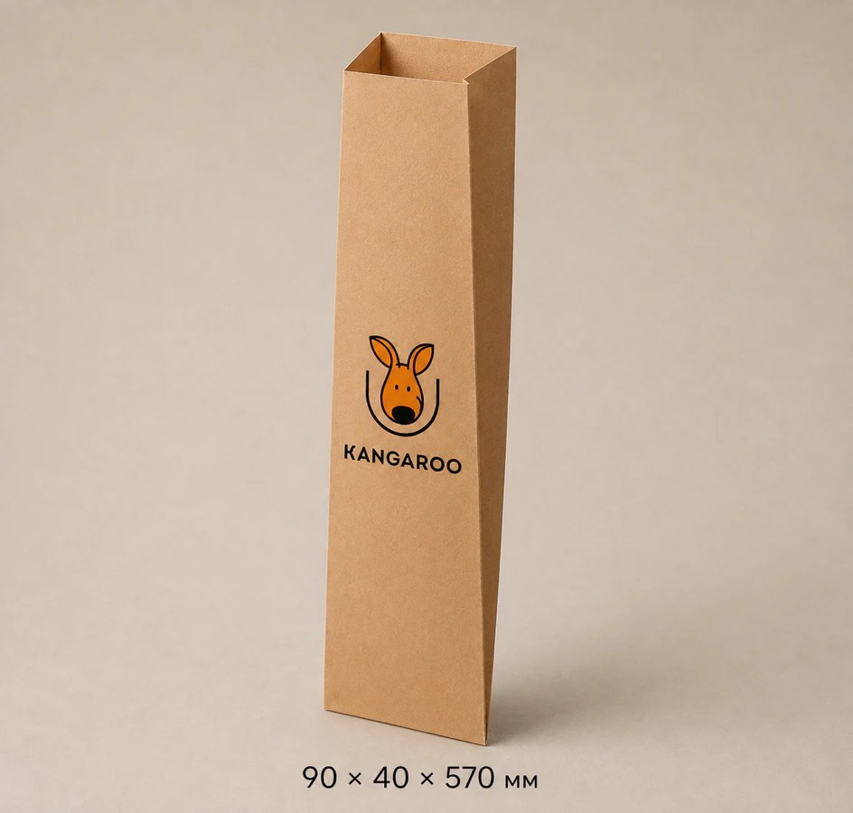 Бурий крафтовий пакет саше 90 × 40 × 570 мм з логотипом KANGAROO
