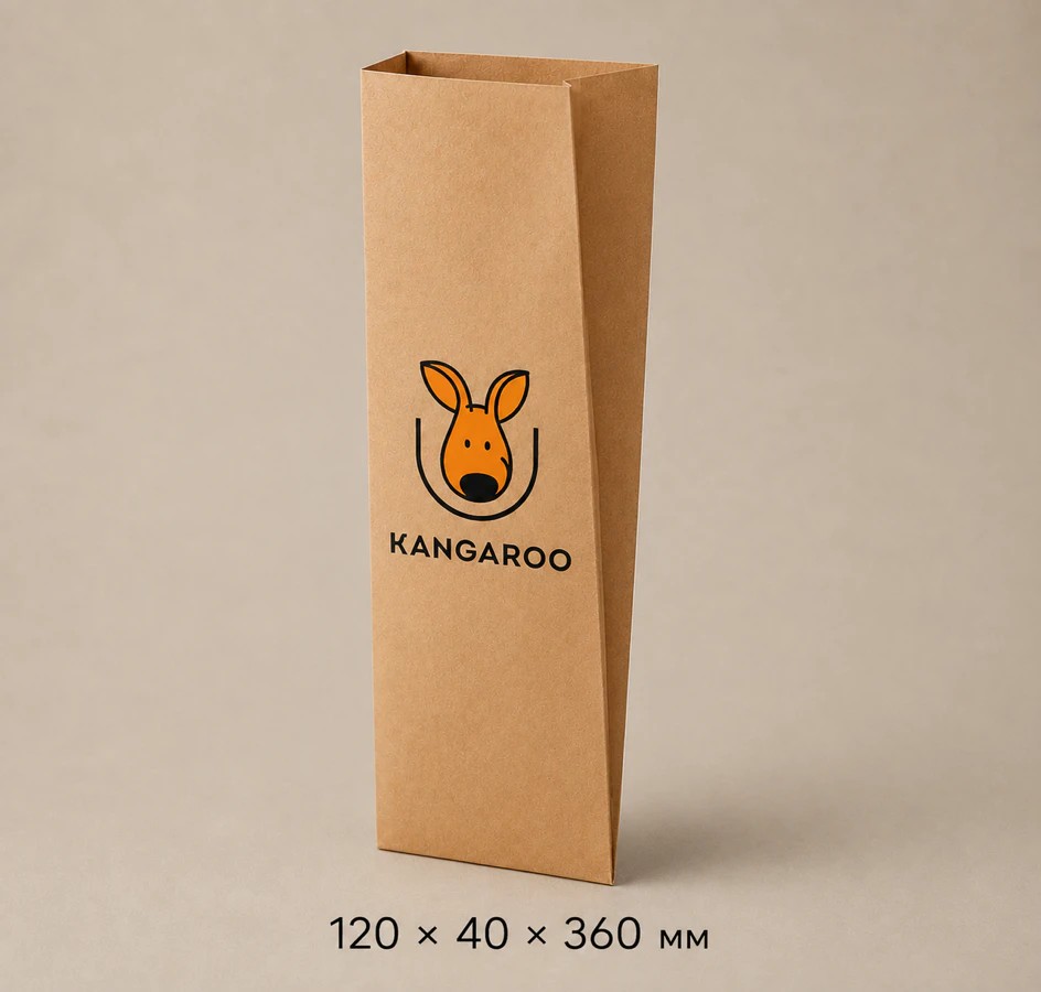 Бурий крафтовий пакет саше 120 × 40 × 360 мм з логотипом KANGAROO