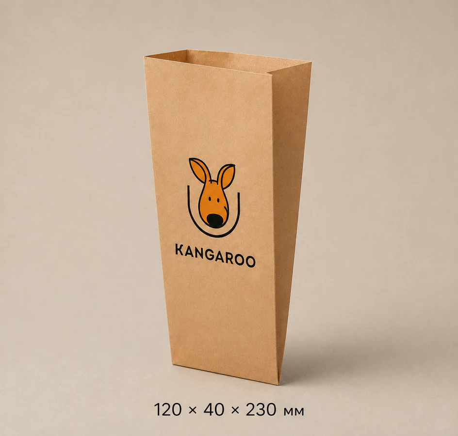 Бурий крафтовий пакет саше 120 × 40 × 230 мм з логотипом KANGAROO