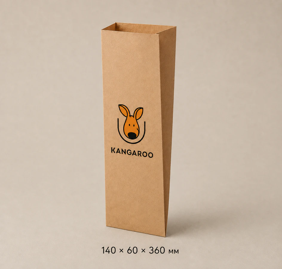 Бурий крафтовий пакет саше 140 × 60 × 360 мм з логотипом KANGAROO