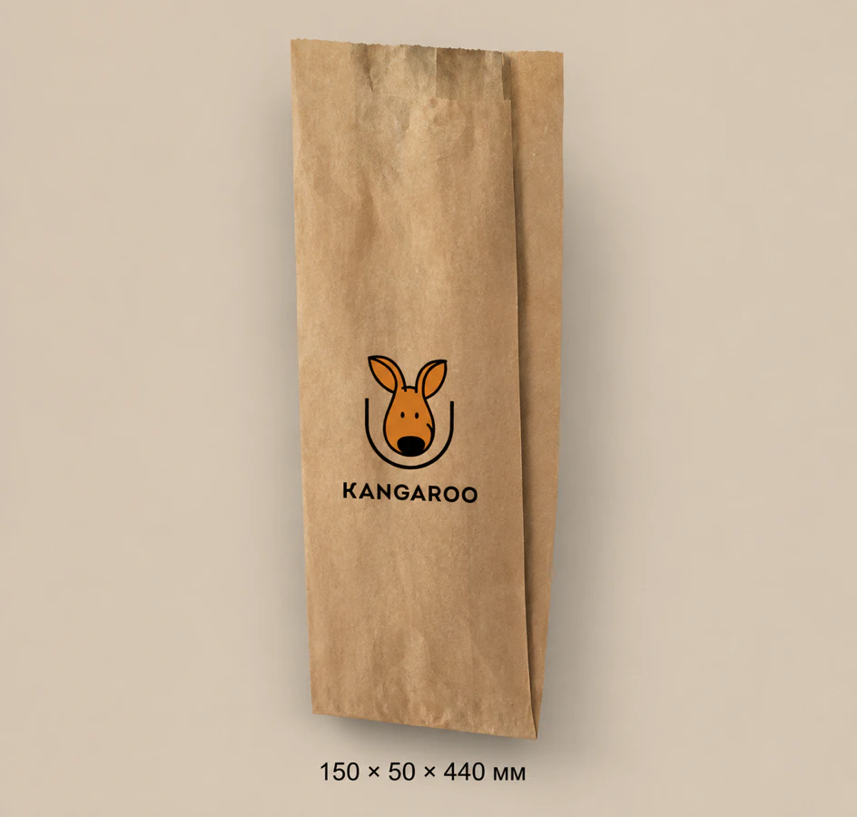 Бурий крафтовий пакет саше 150 × 50 × 440 мм з логотипом KANGAROO