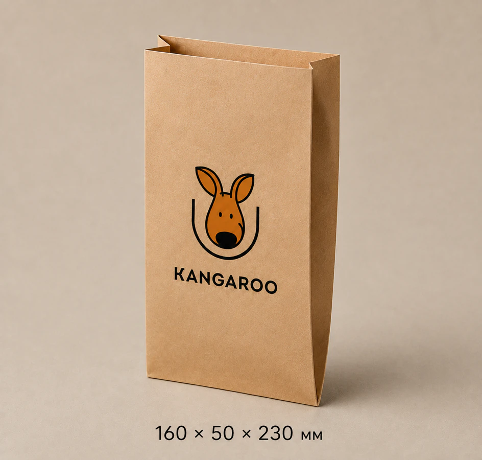 Бурий крафтовий пакет саше 160 × 50 × 230 мм з логотипом KANGAROO