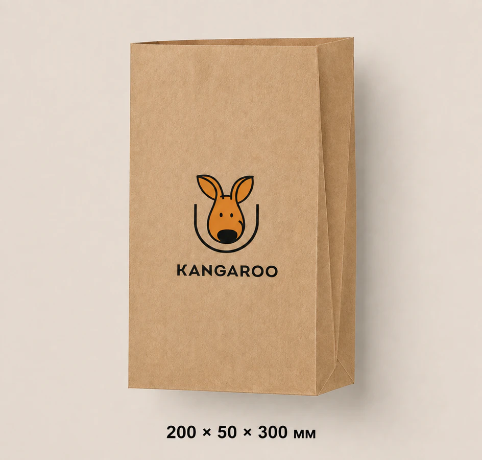 Бурий крафтовий пакет саше 200 × 50 × 300 мм з логотипом KANGAROO