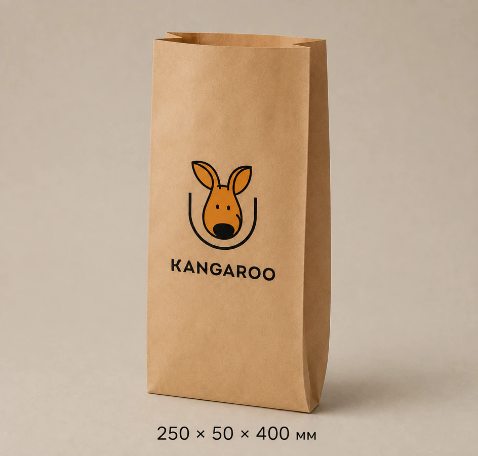 Бурий крафтовий пакет саше 250 × 50 × 400 мм з логотипом KANGAROO