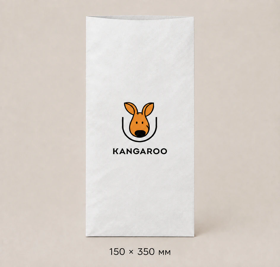 Білий крафтовий пакет саше 150 × 350 мм з логотипом KANGAROO