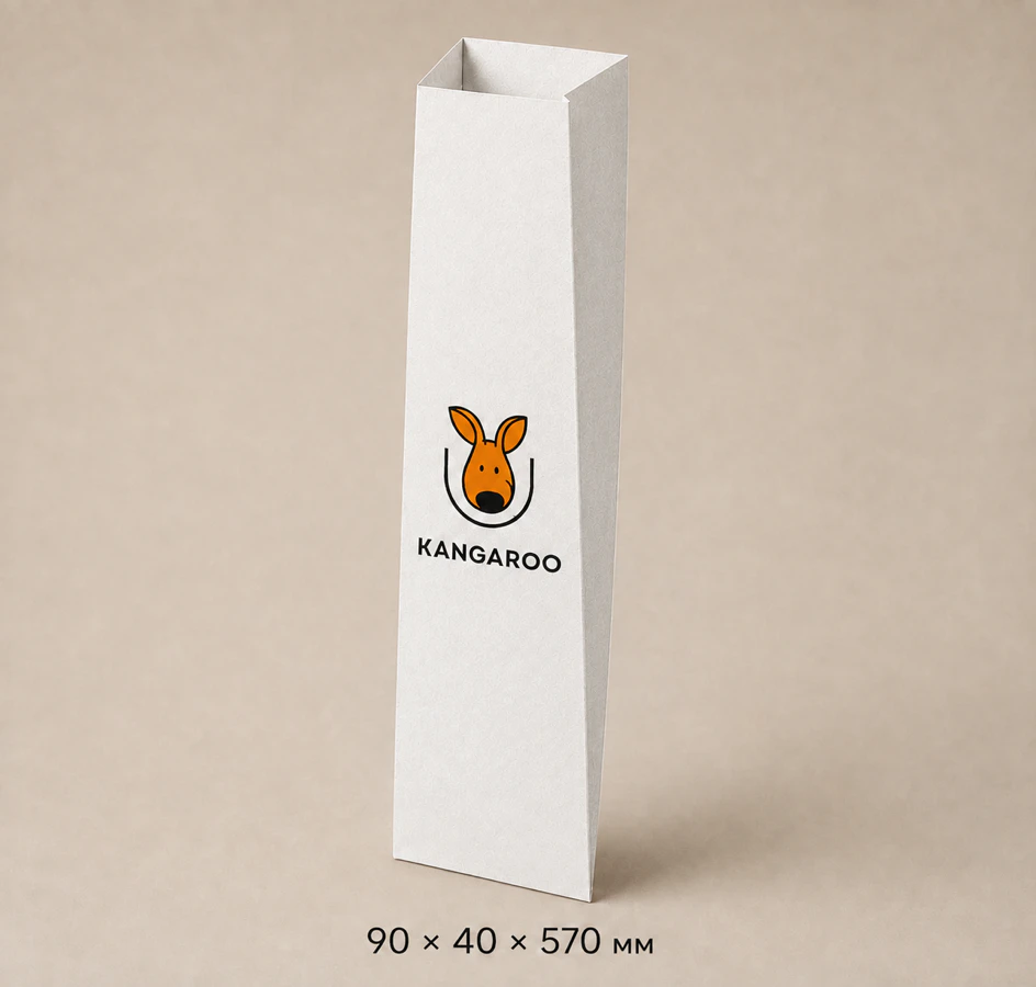 Білий крафтовий пакет саше 90 × 40 × 570 мм з логотипом KANGAROO
