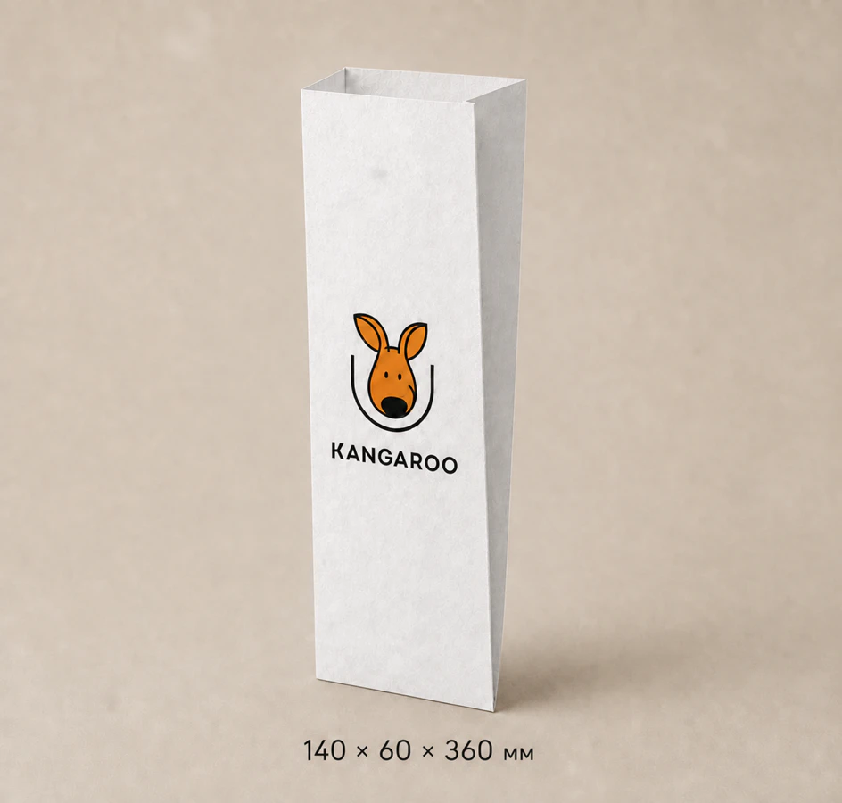 Білий крафтовий пакет саше 140 × 60 × 360 мм з логотипом KANGAROO