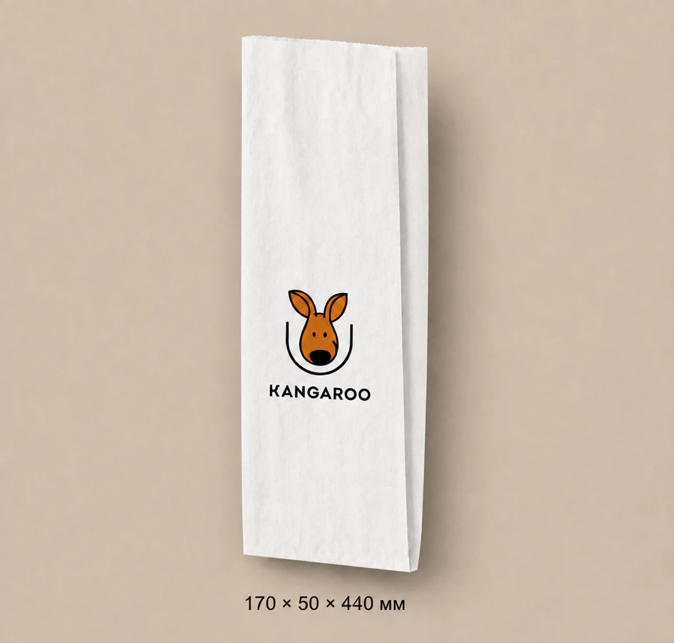 Білий крафтовий пакет саше 170 × 50 × 440 мм з логотипом KANGAROO