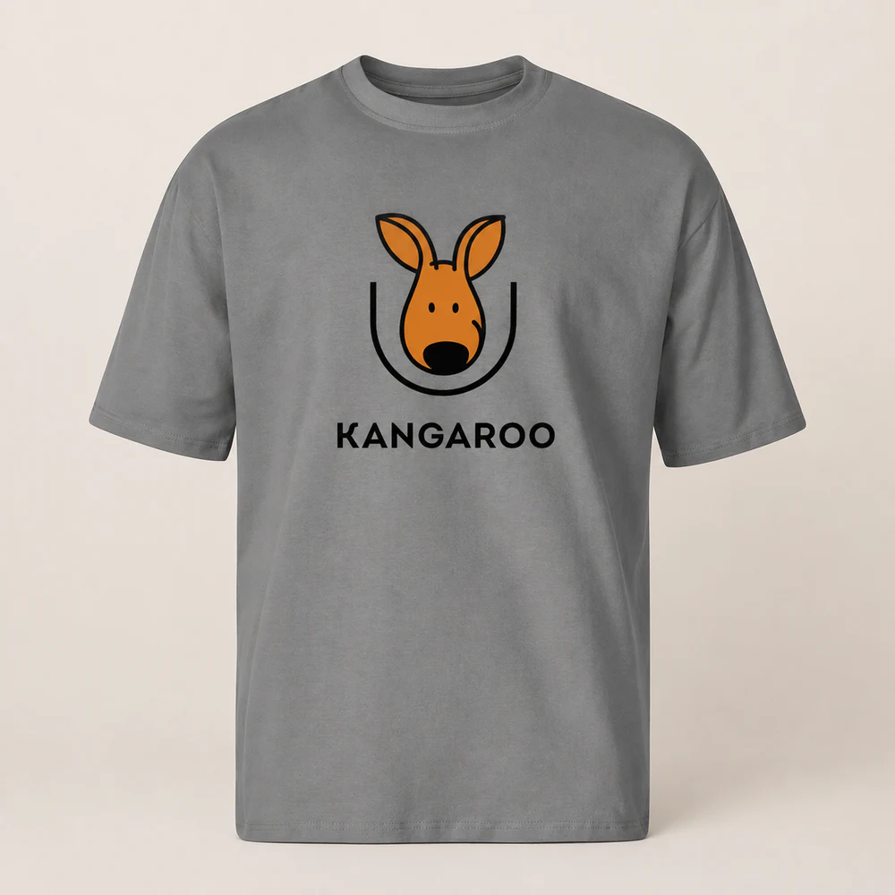 Сіра oversize 95% бавовна футболка з логотипом KANGAROO