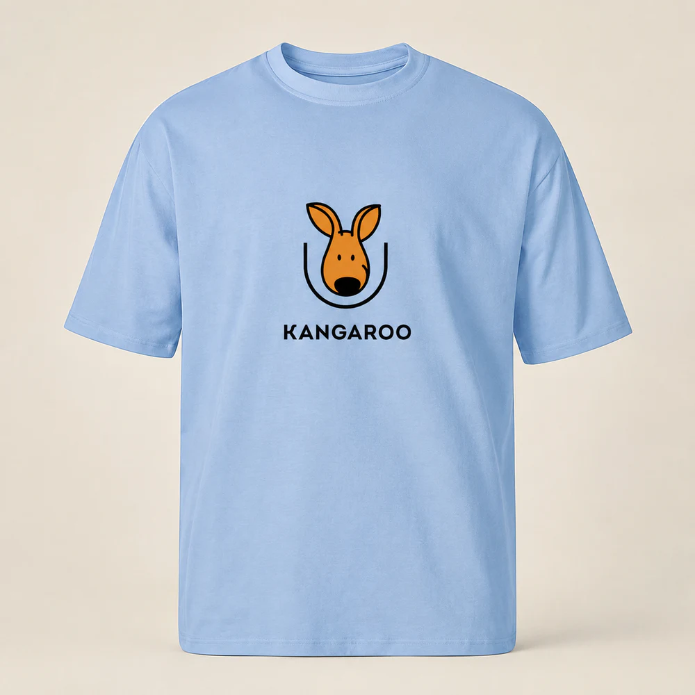Блакитна oversize 95% бавовна футболка з логотипом KANGAROO
